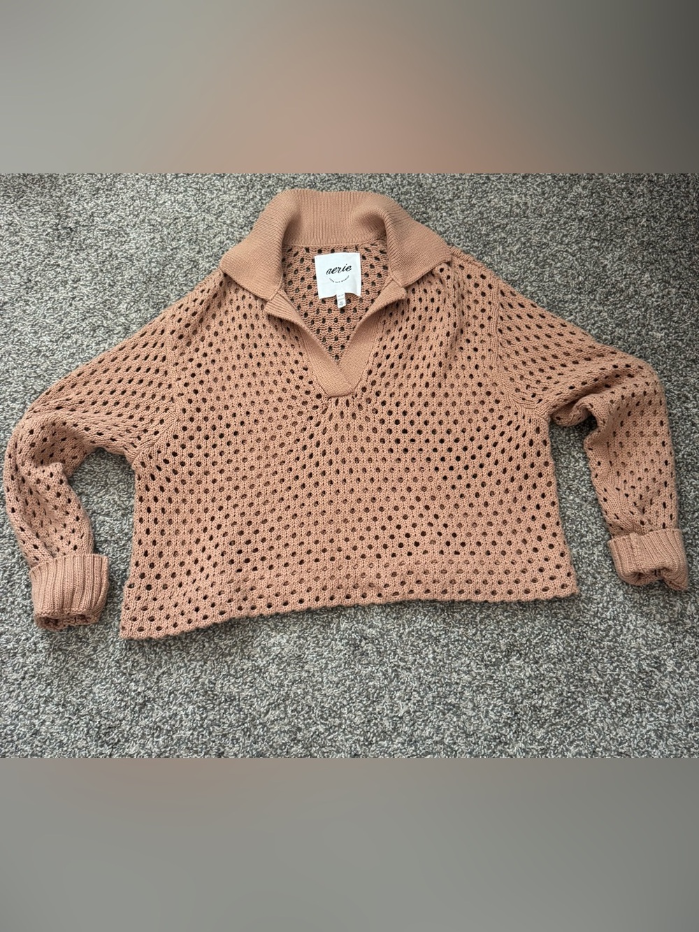 Aerie Open-Knit Cropped Collared Sweater